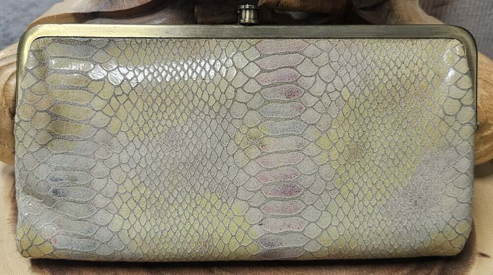 Hobo International Lauren Snake Print Pastel Rainbow Wallet Leather Clutch - Picture 2 of 11